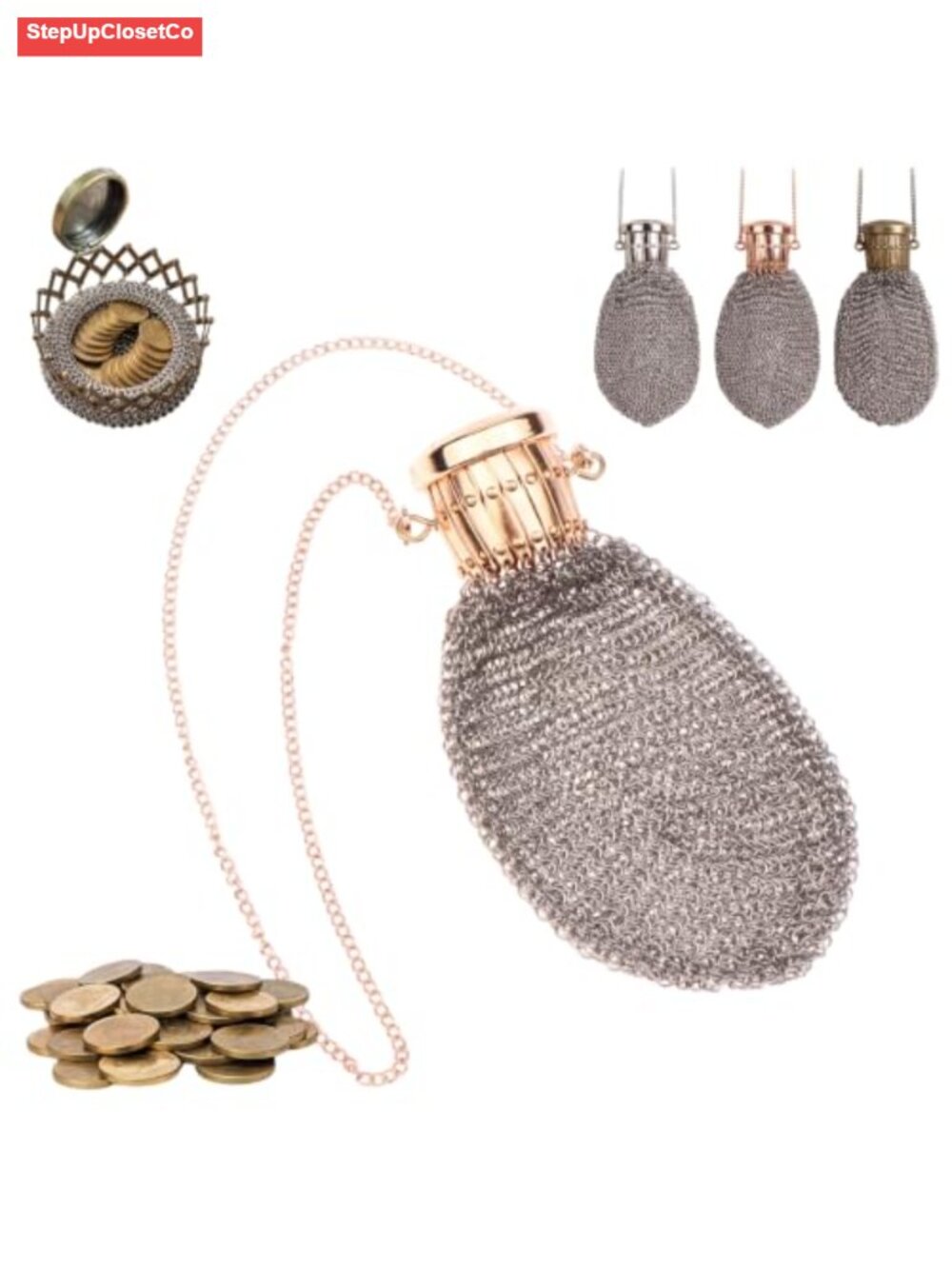 Vintage Handmade 1920s English Coin Purse Metal Mesh Twist Lock